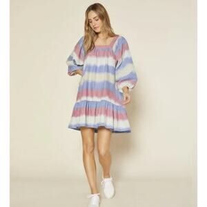 Outerknown Miro Travel Mini Coachella Dress Puff Sleeve Ruffle Organic Cotton M
